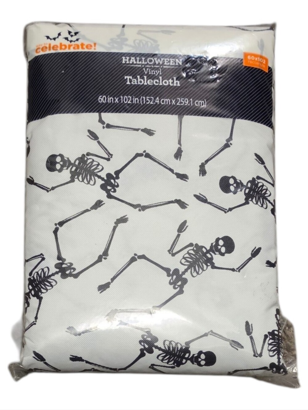 Way To Celebrate Vinyl Halloween Skeleton Tablecloth - Size 60"×102 "